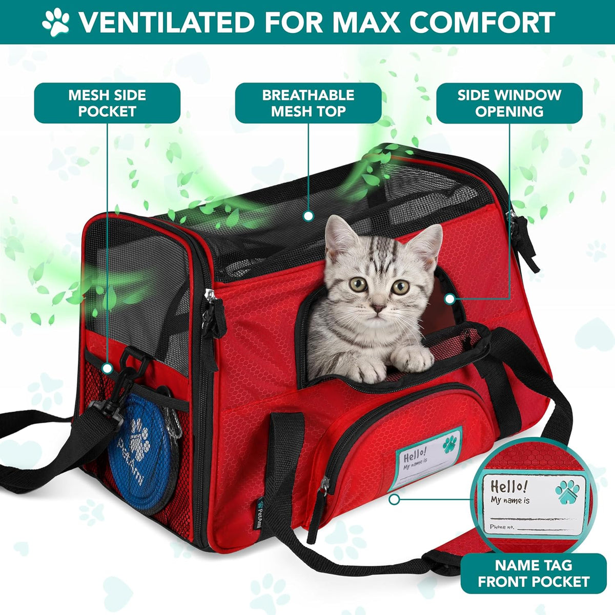 Airline Approved Pet Carrier for Cat, Soft Sided Dog Carrier for Small Dogs, Cat Travel Supplies Accessories for Indoor Cats, Ventilated Pet Carrying Bag Medium Large Kitten Puppy, Large Red
