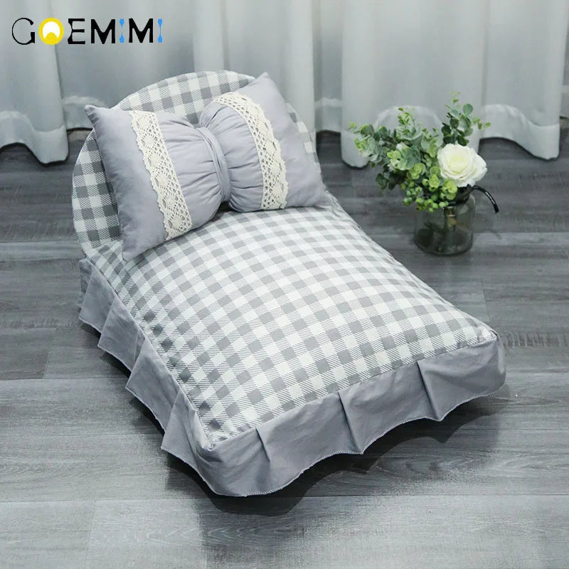 All Season Use Dog Bed Plaid Design Princess Style Cat Beds for Large Cats Washable Top Quality Cat Sleeping Bed