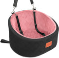 Dog Car Seat for Small Dogs,Comfy Pet Travel Car Bed with 2 Clip-On Leashes,Fully Removable & Washable,Non-Slip Base with Seatbelt Channle, Easy to Install (Black/Pink, Small)