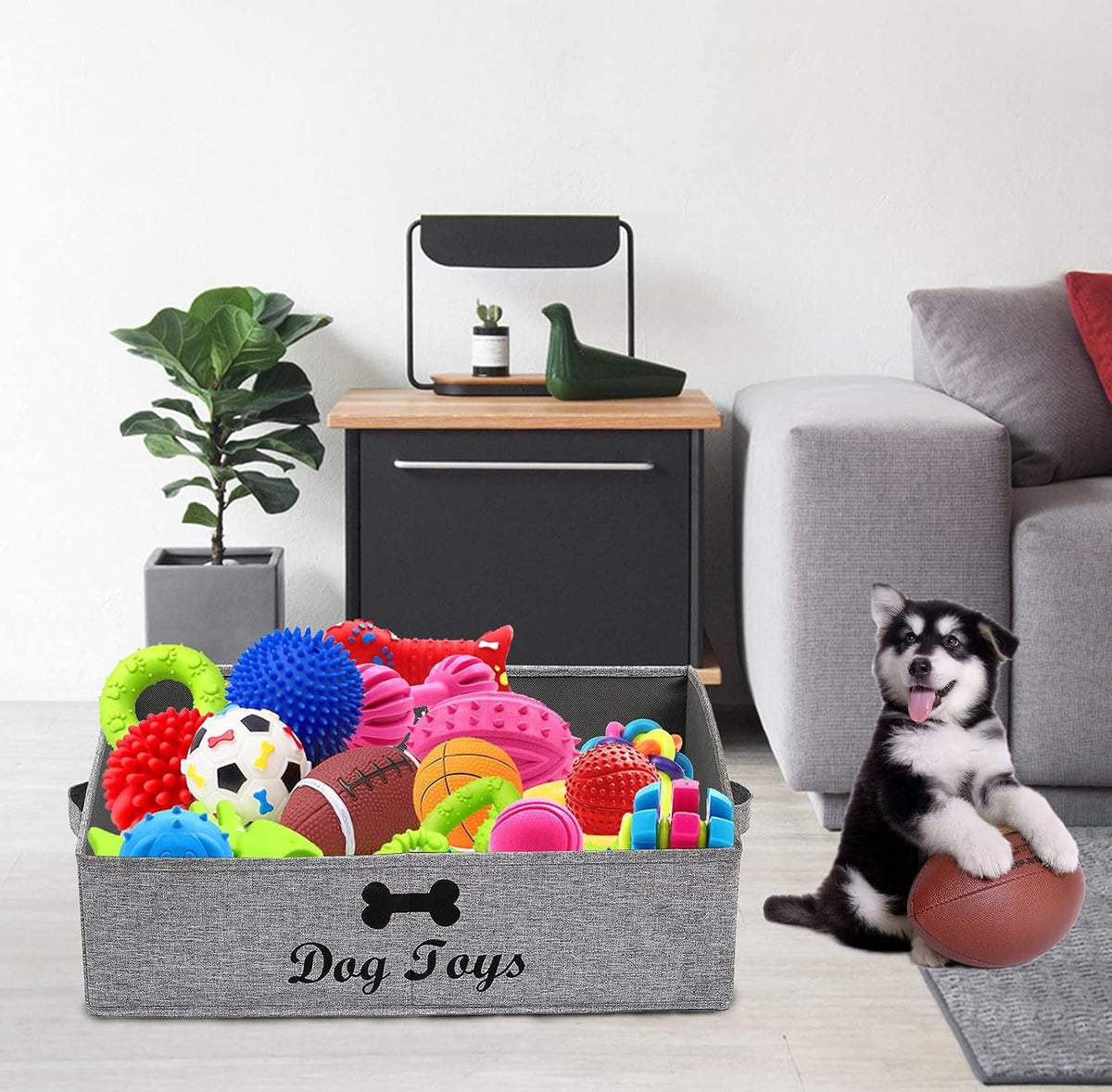 Dog Toy Box Pet Toy Storage Shallow Baskets Large Perfect for Living Room Area, Playroom, Closet, Shelf Gift Basket Home Decoration - Snow Grey