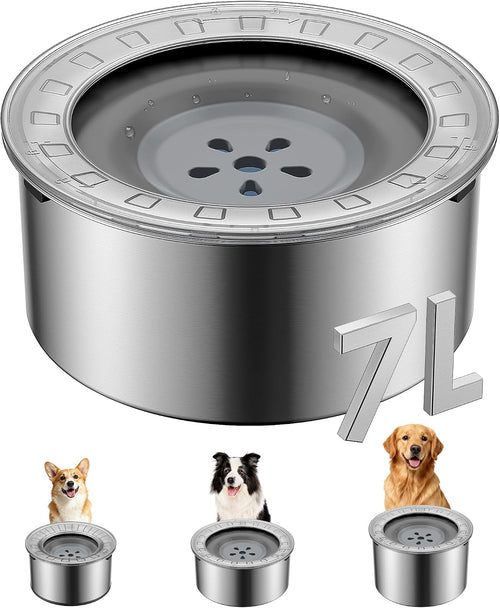 7L Large Dog Water Bowl No Spill,【Anti Digging Lid & Rubber Bottom】Spill Proof Dog Bowl, anti Splash Mess Dripless Slow Drinking Stainless Steel Water for Sloppy Messy Drinkers Car