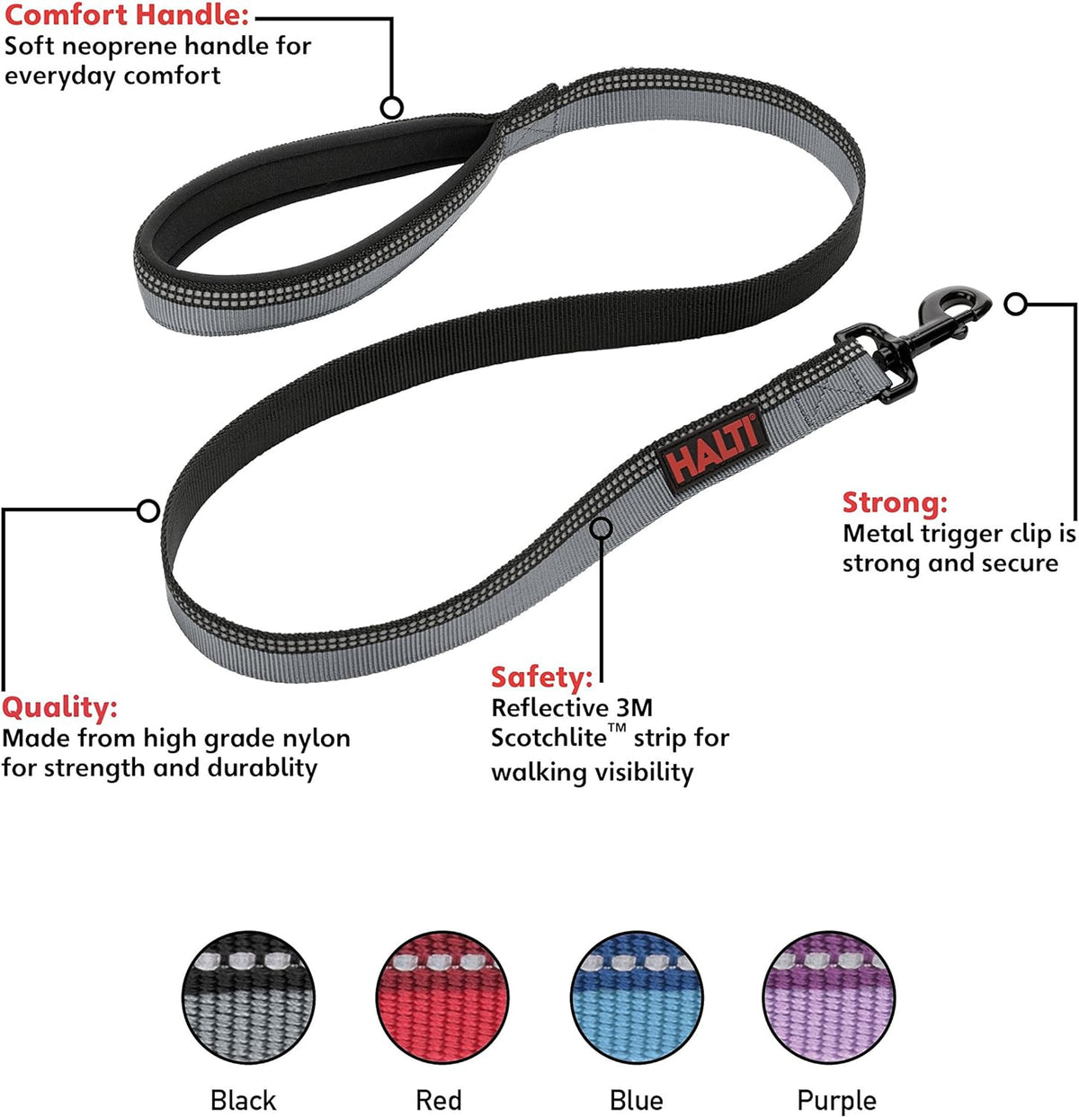 Lead for Dogs | Size Small, Black, 1.2M