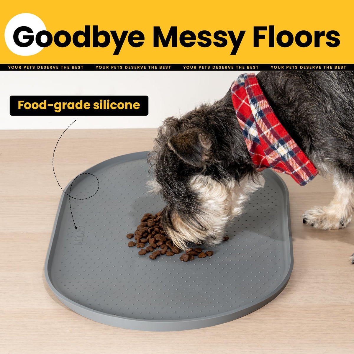 Cat Food Mat,1.2 Cm Raised Edges Dog Bowl Mat for Spill Containment, Bpa-Free Silicone Rubber, 100% Waterproof (Grey,81X51Cm)