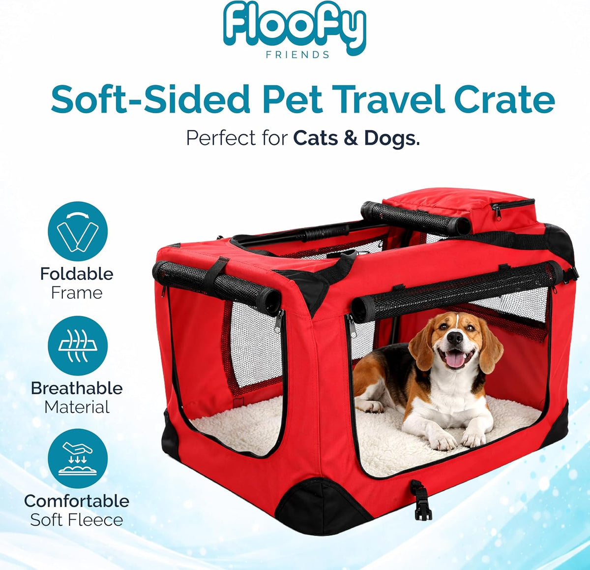 Soft-Sided Dog Travel Crate - Foldable, Breathable Pet Carrier for Small Dogs & Cats, Ideal for Car Travel & Home Use