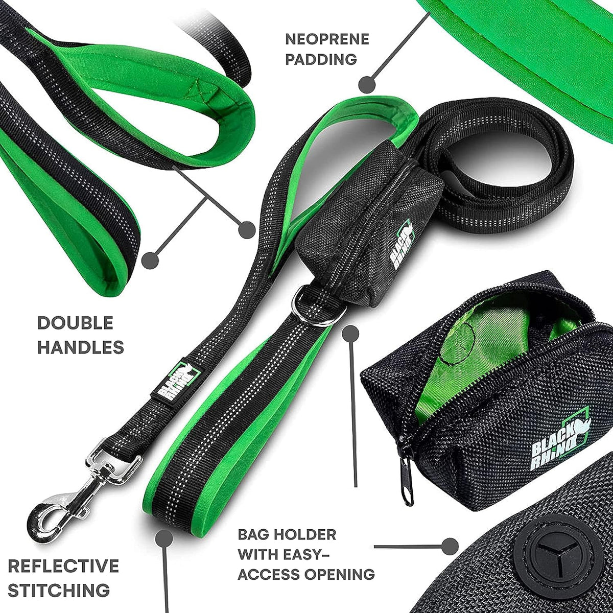 Dog Leash - Heavy Duty - Medium & Large Dogs | 6Ft Long Leashes | Two Traffic Padded Comfort Handles for Safety Control Training - Double Handle Reflective Lead (Green)