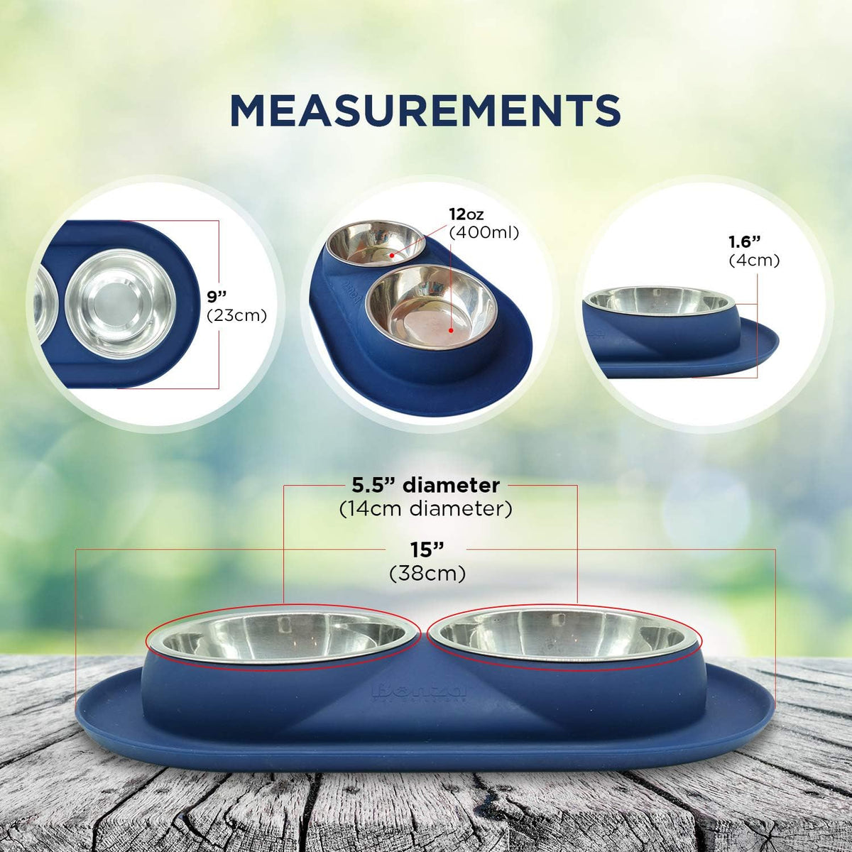 Double Cat Bowls Feeding Station, 400Ml Premium Stainless Steel Dog and Cat Food or Water Bowls with Non-Spill Silicone Base, for Small Dogs and Cats