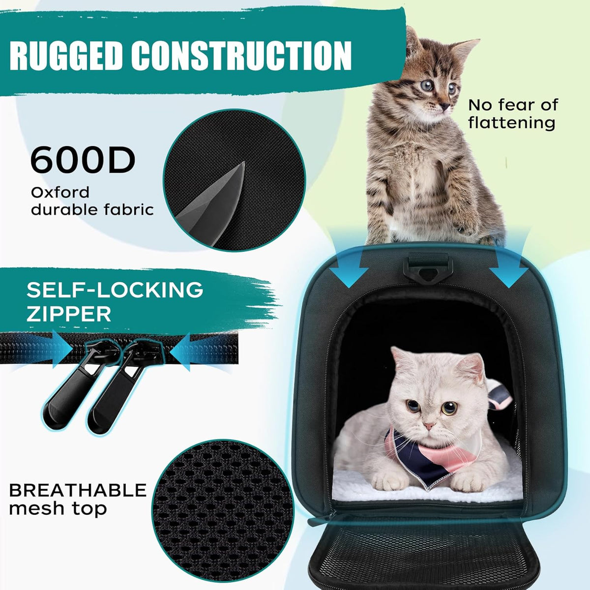 Dog Cat Carrier Pet Carriers for Small Medium Large Cats Dogs Carrier Soft Sided Small Puppy Dog Carrier Portable Foldable Airline Approved Dog Cat Travel Carrier Black Medium