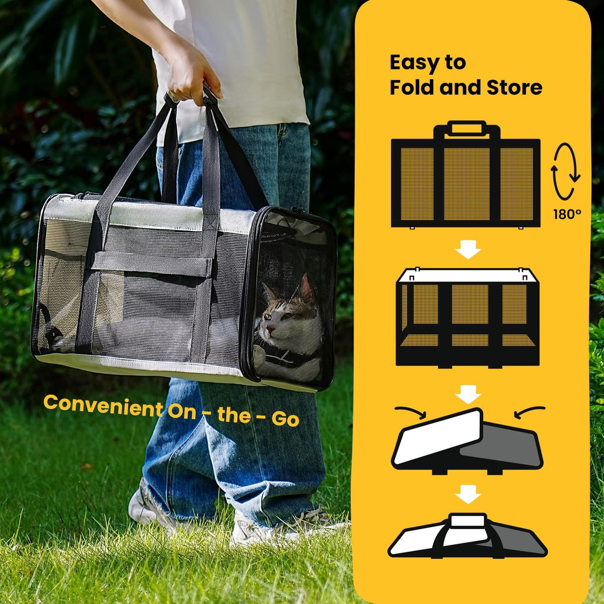 Dog Carrier Bag,Soft-Sided Pet Carriers for Dogs with 4-Sided Mesh, Cat Transport for Large Cats Small Dog up to 9Kg,Collapsible Dat Travel Carrier-L,Grey