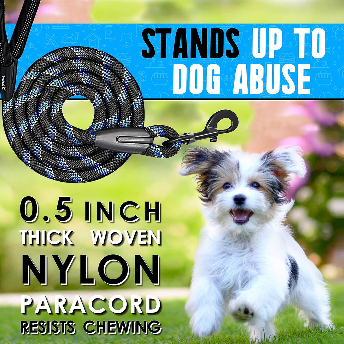 Dog Lead with Soft Padded and anti Slip Comfortable Rope Handle, 5 FT Strong Dog Leads, Highly Reflective Dog Leash for Puppy, Medium and Large Dogs