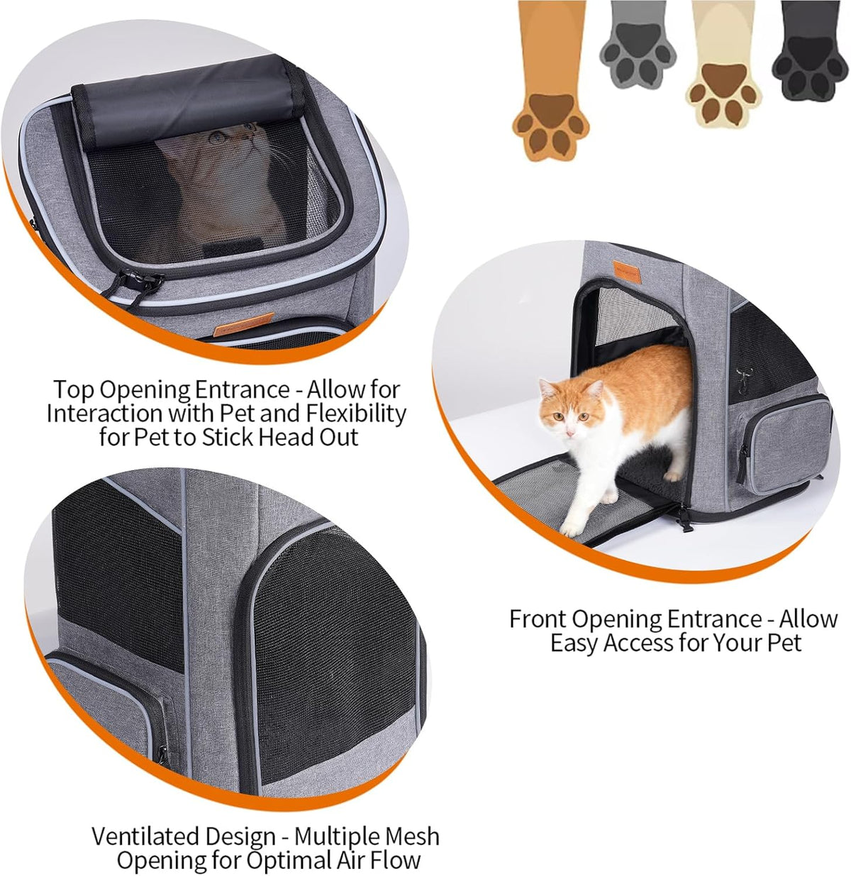Cat Backpack Dog Backpack for Cats and Small Dogs 7 Kg, Foldable Pet Backpack with Inner Safety Lead and Shell Lightgrey