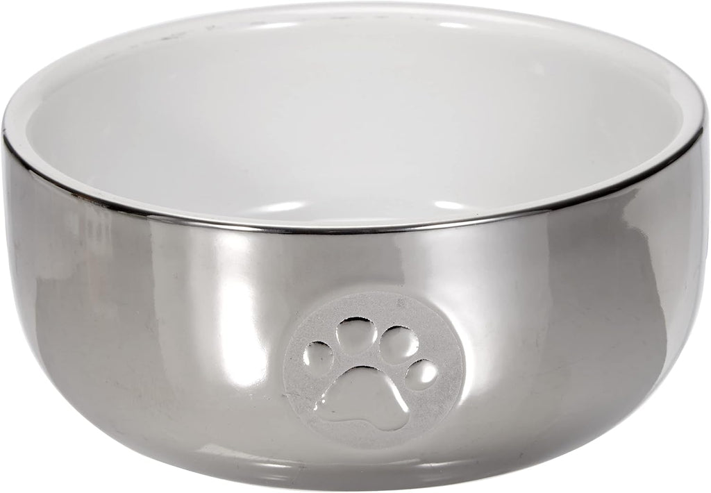 Ceramic Cat Bowl, 11 Cm (Pack of 1), Silver/White