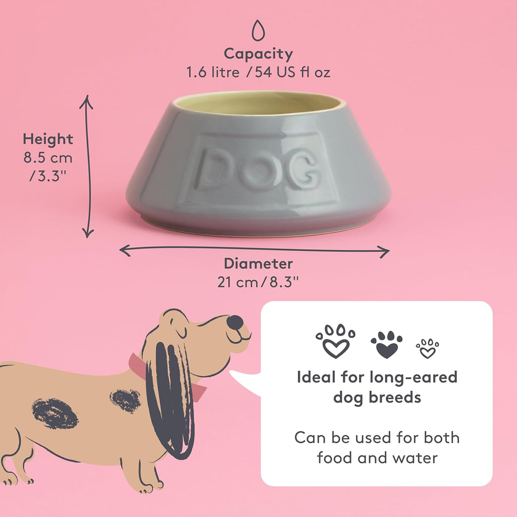 Grey Non Tip Dog Bowl 21 Cm Ceramic Dog Feeding Bowl for Food & Water, Non Slip & anti Spill Pet Bowl, Dishwasher & Freezer Safe