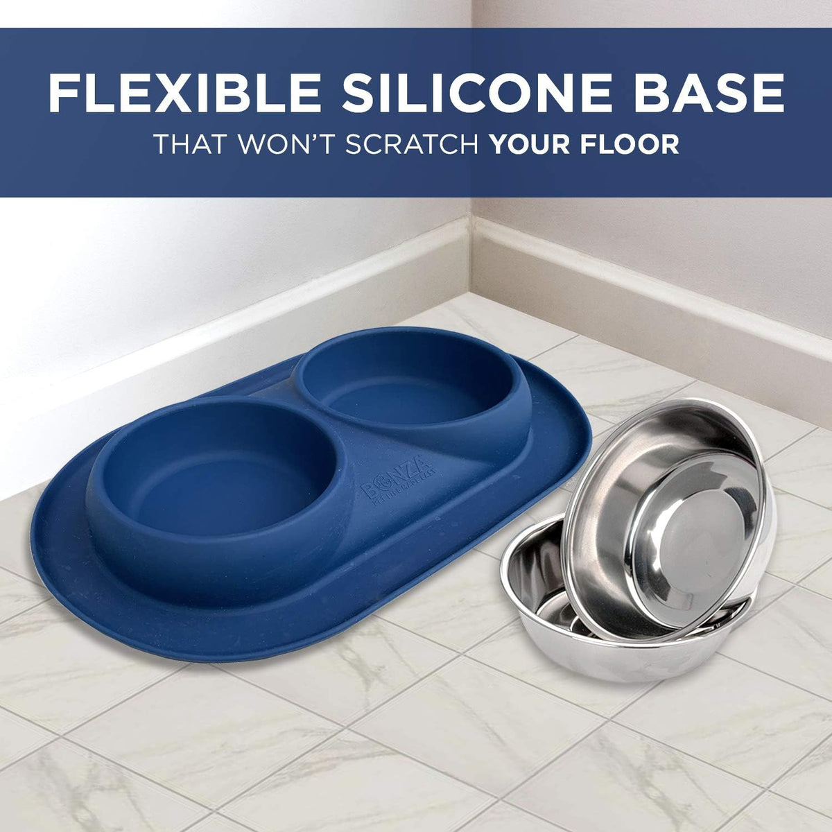 Double Cat Bowls Feeding Station, 400Ml Premium Stainless Steel Dog and Cat Food or Water Bowls with Non-Spill Silicone Base, for Small Dogs and Cats