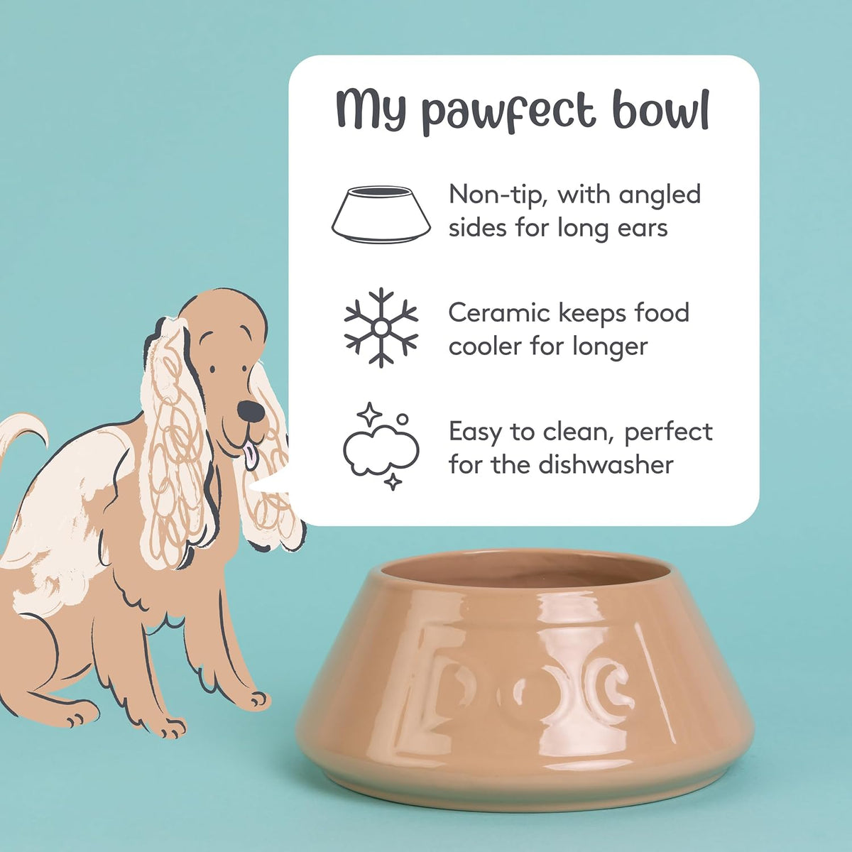 Cane Non Tip Dog Bowl 21 Cm Ceramic Dog Feeding Bowl for Food & Water, Non Slip & anti Spill Pet Bowl, Dishwasher & Freezer Safe