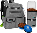 Dog Travel Bag | Backpack Organizer with Dispenser for Poop Bags, Pockets, Food Bag, Collapsible Bowl | Pet Travel Set for Hiking, Black with Stripes, One Size (Pack of 1), Adjustable