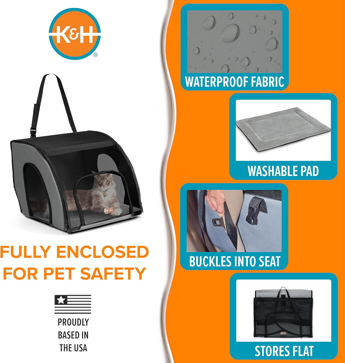 Pet Products Travel Safety Carrier for Pets, Dog Crate for Car Travel, Soft-Sided Carrier for Cats and Small Dogs, Portable Car Seat Kennel, Gray/Black Small 17 X 16 X 15 Inches