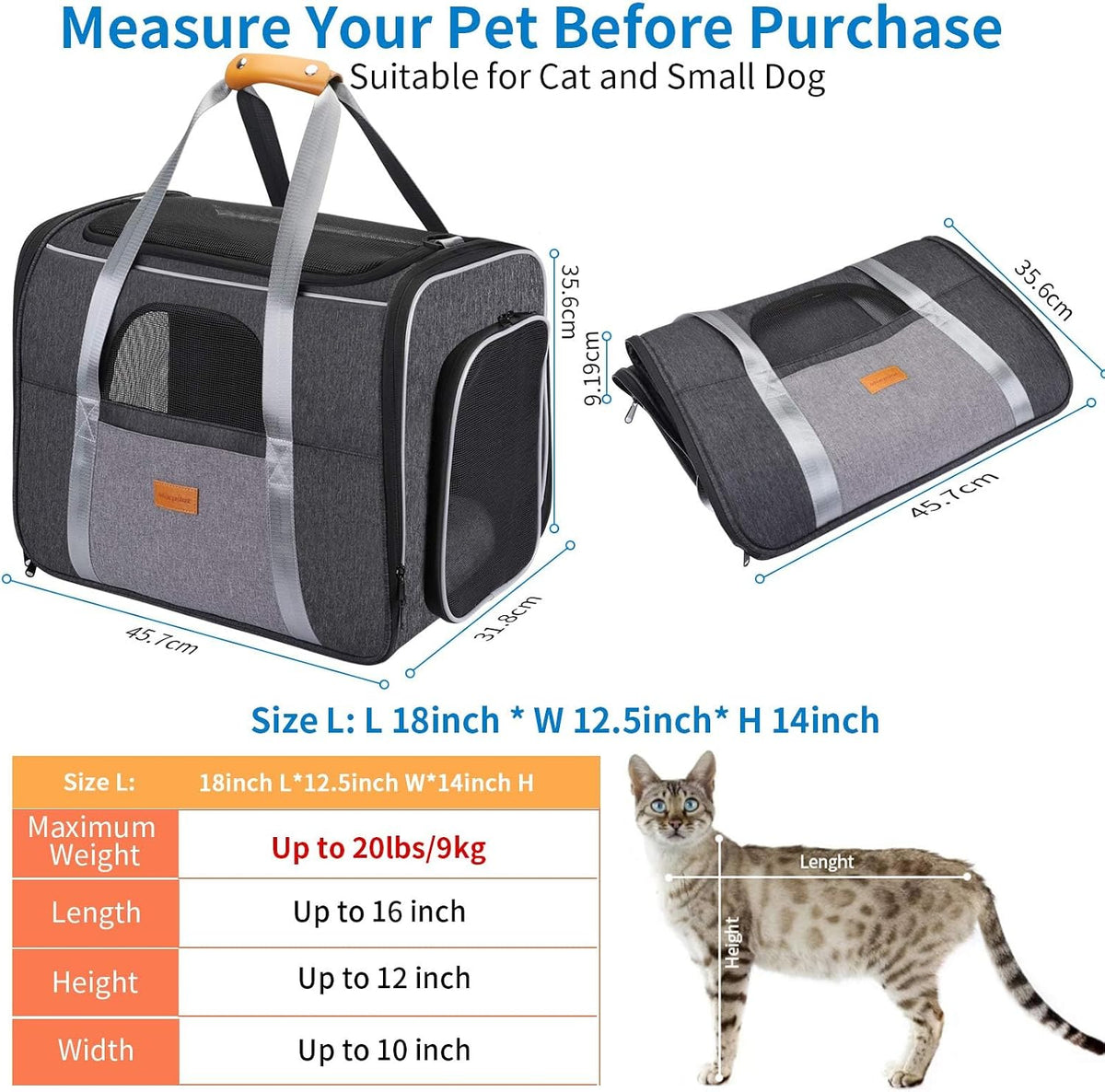 Pet Carrier Bag, Portable Cat Carrier Bag Top Opening with Breathable Mesh, Foldable Pet Transport Bag for Dogs and Cats up to 9Kg, with Shoulder Strap and Bowl