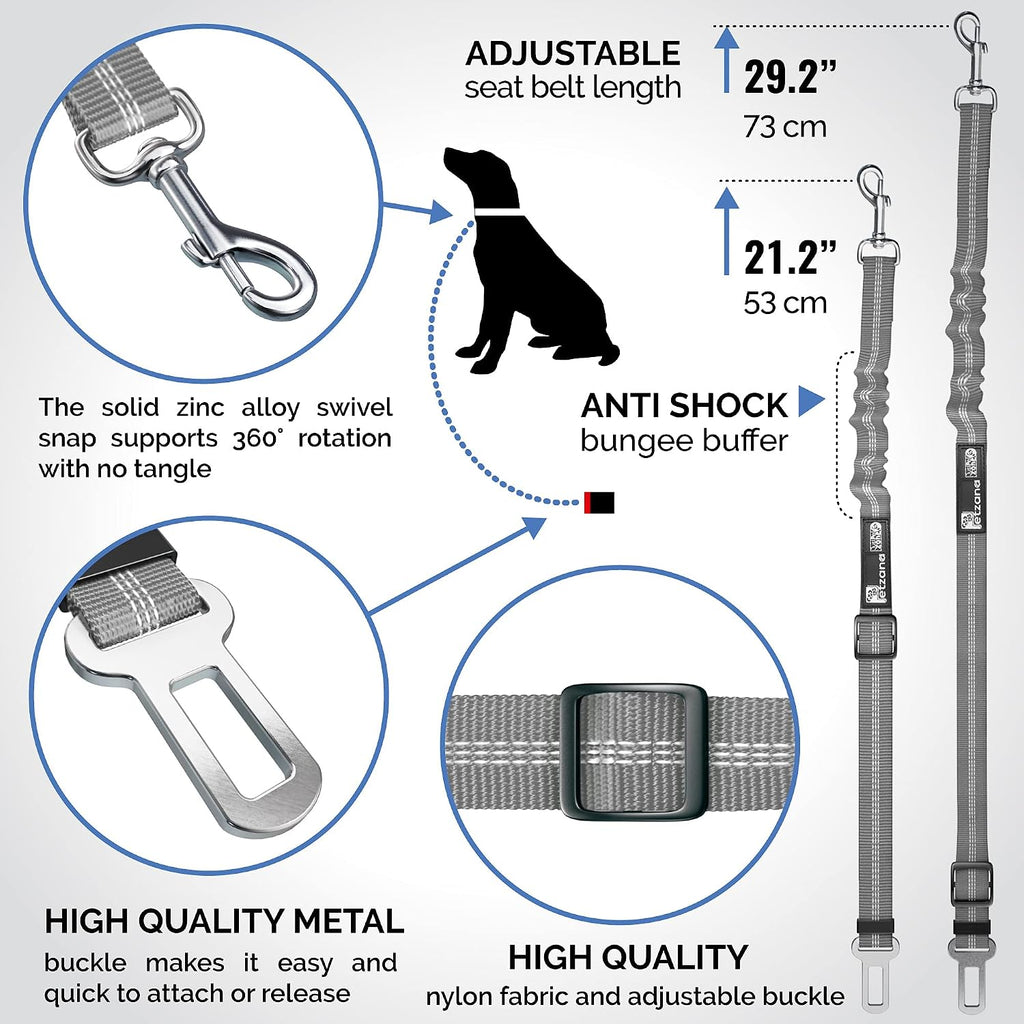 Dog Seat Belt for Car - Adjustable Dog Car Safety Harness, Elastic anti Shock Dog Seat Belt. (Grey)