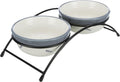 Eat on Feet Two Ceramic Bowl Set for Dog, Red/Black/Cream