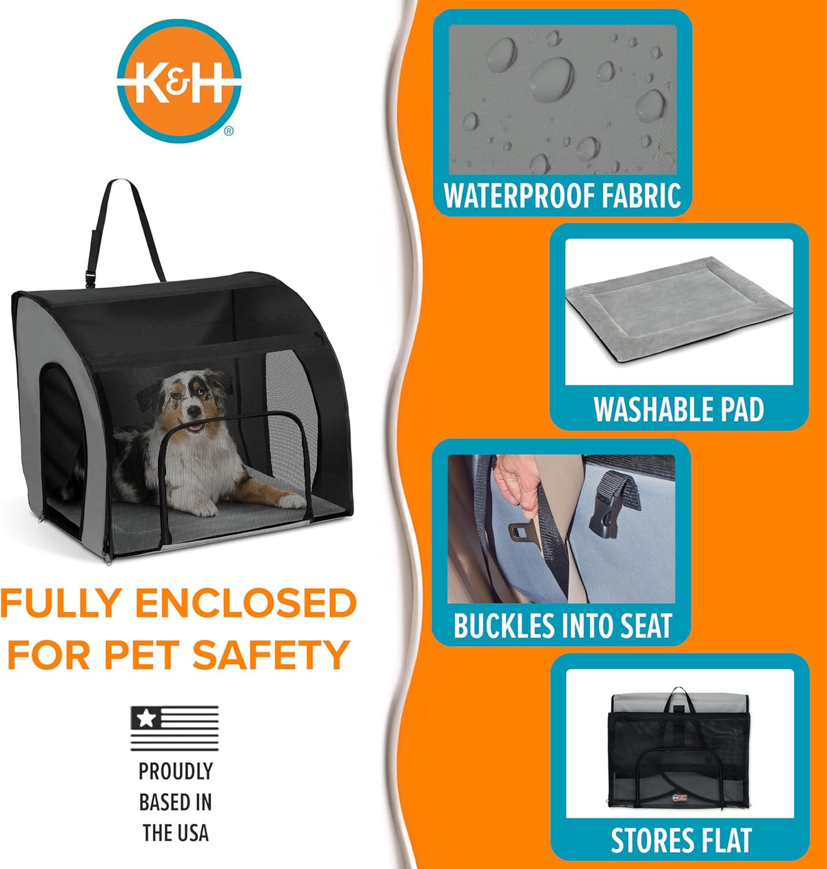 Pet Products Travel Safety Carrier for Pets, Dog Crate for Car Travel, Dog Soft-Sided Carrier for Large Dogs, Portable Car Seat Kennel, Gray/Black Large 29.5 X 22 X 25.5 Inches