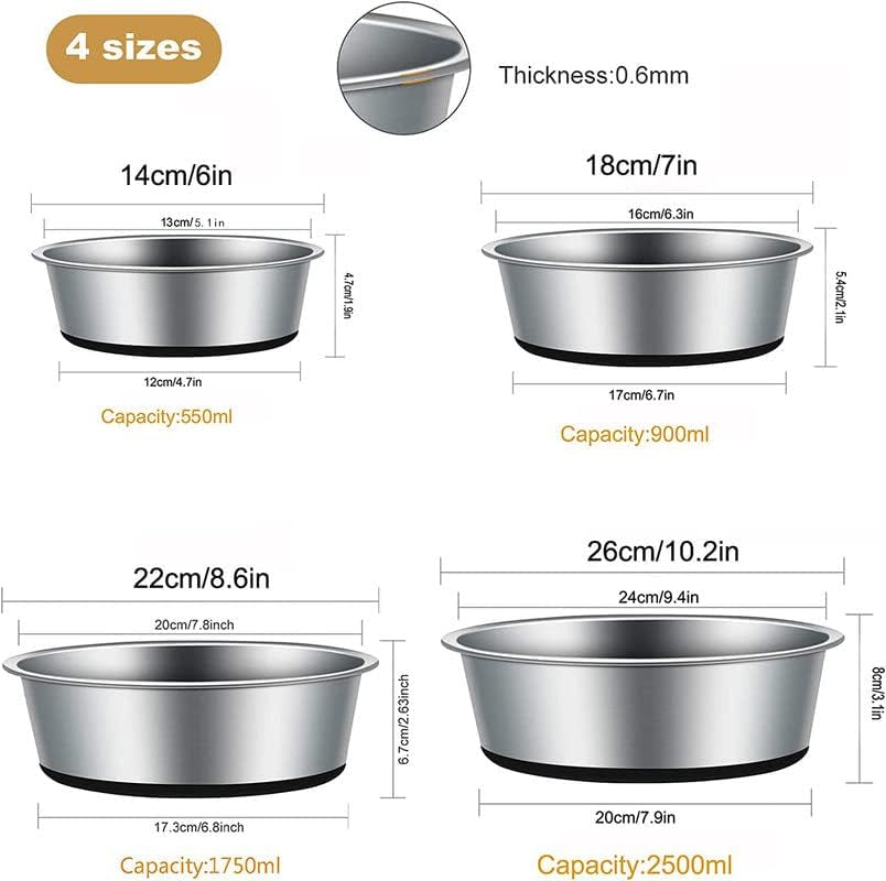 Stainless Steel Dog & Cat Plate Bowls, Non-Slip Silicone Bases - Small (S-14Cm) Feeder & Water Bowls