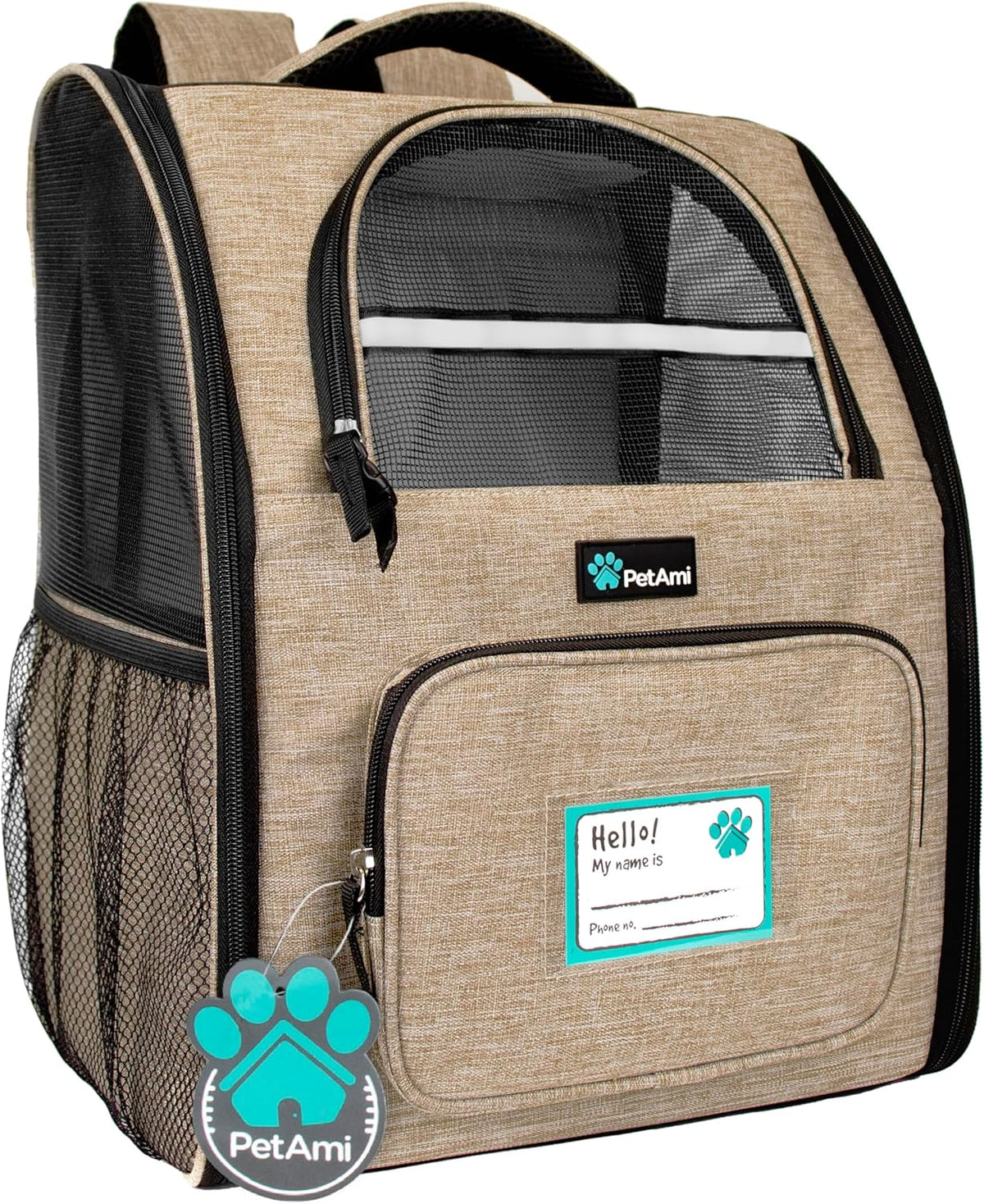 Dog Backpack Carrier for Small to Large Pets & Cats - Ventilated Pet Hiking Backpack Travel Bag, Airline & Camping/Biking Dog Bag, up to 18Lbs, Taupe