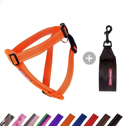 Adjustable Chest Plate Harness - Step-In, No Pull Dog Harness, XX Small to XX Large Dogs - Reflective, Durable Soft Webbing, K9 Travel Vest with Car Restraint - Ideal for Active Pets - Orange