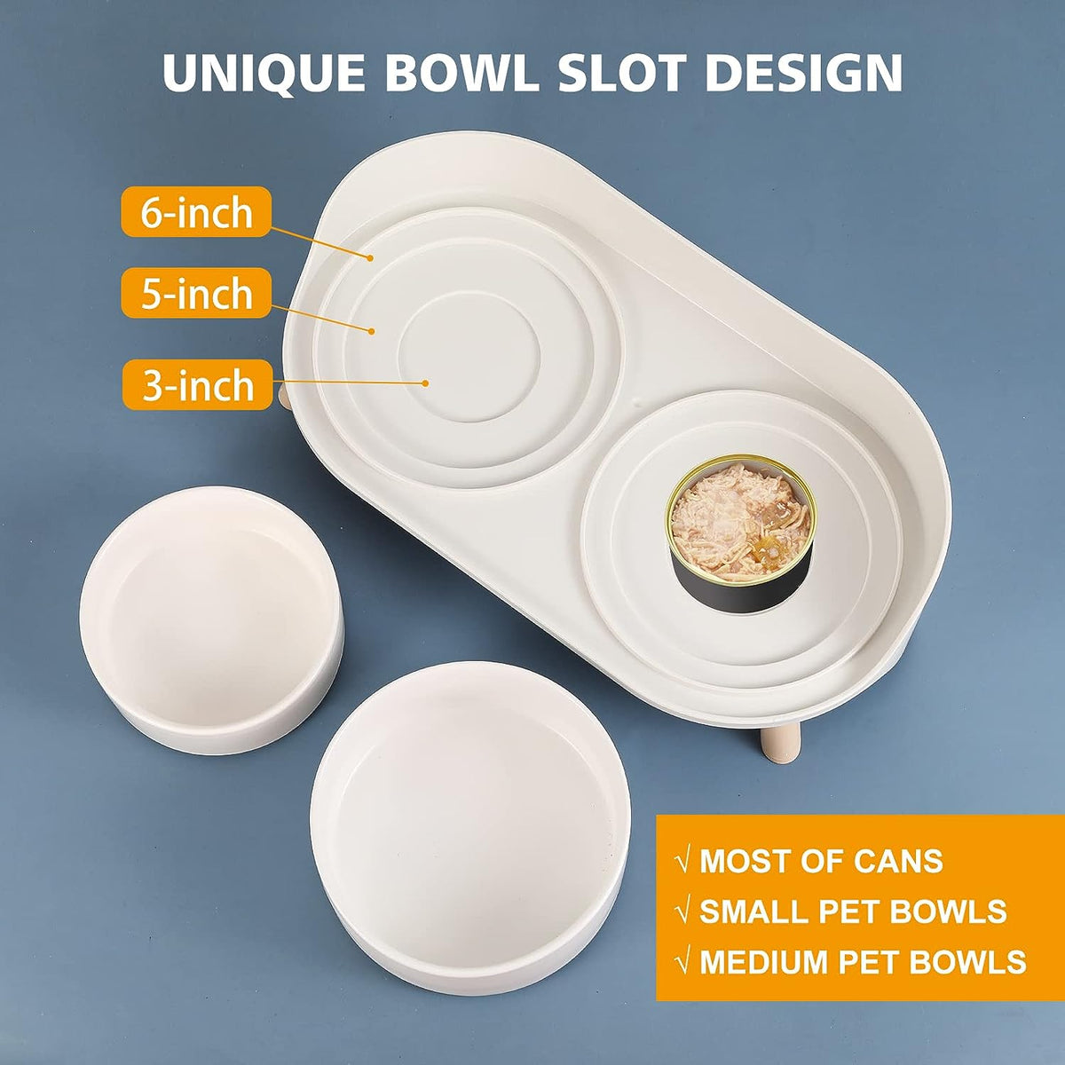 Raised Ceramic Cat Food Bowl Set - Elevated Dog Bowls with Non-Slip Stand - Tall Cat Dishes - 2 X 320 ML - 4.9 OZ - White