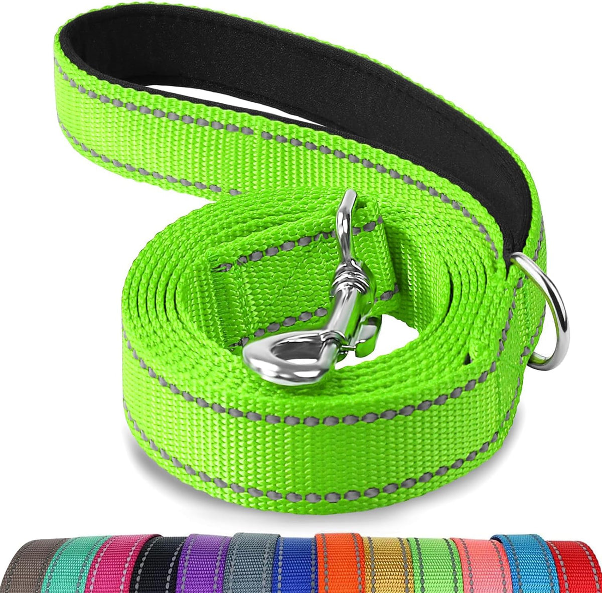 Double-Sided Reflective Dog Leash, 6 FT/5FT/4 FT, Padded Handle Nylon Dogs Leashes for Walking, Training Lead for Medium & Large Dogs, Green, 5FT