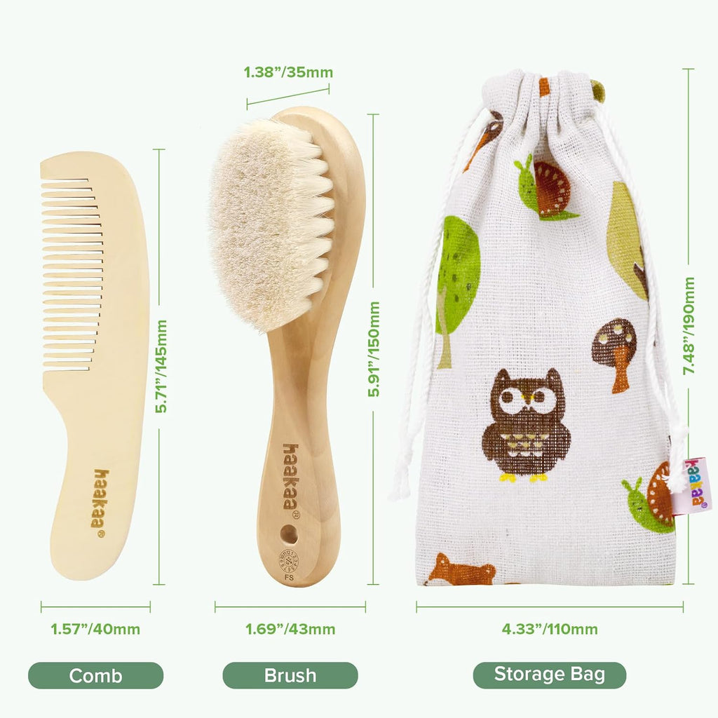 Baby Hair Brush and Comb Set for Newborns & Toddlers - Natural Soft Wool Bristles and Wooden Handle, Gently Grooms Baby'S Hair, Ideal for Cradle Cap, Perfect Baby Gift, 2Pk
