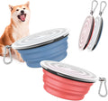 Collapsible Travel Dog Bowls 2 Pack with Lids & Carabiners Silicone