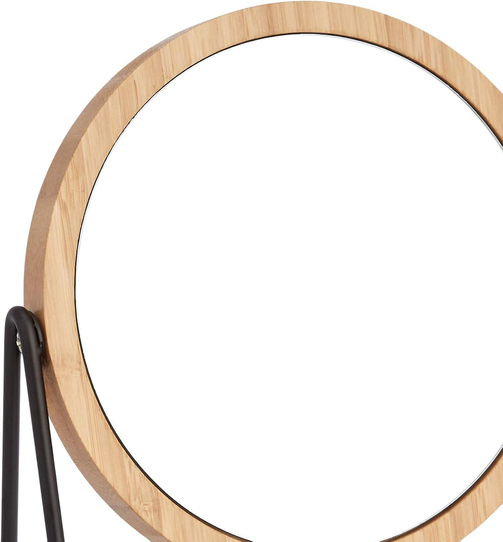round Tabletop Mount Dressing Table Mirror with Silver and Bamboo Rim-1X/5X Magnification, 18.3 X 7.3 X 20.7 Cm