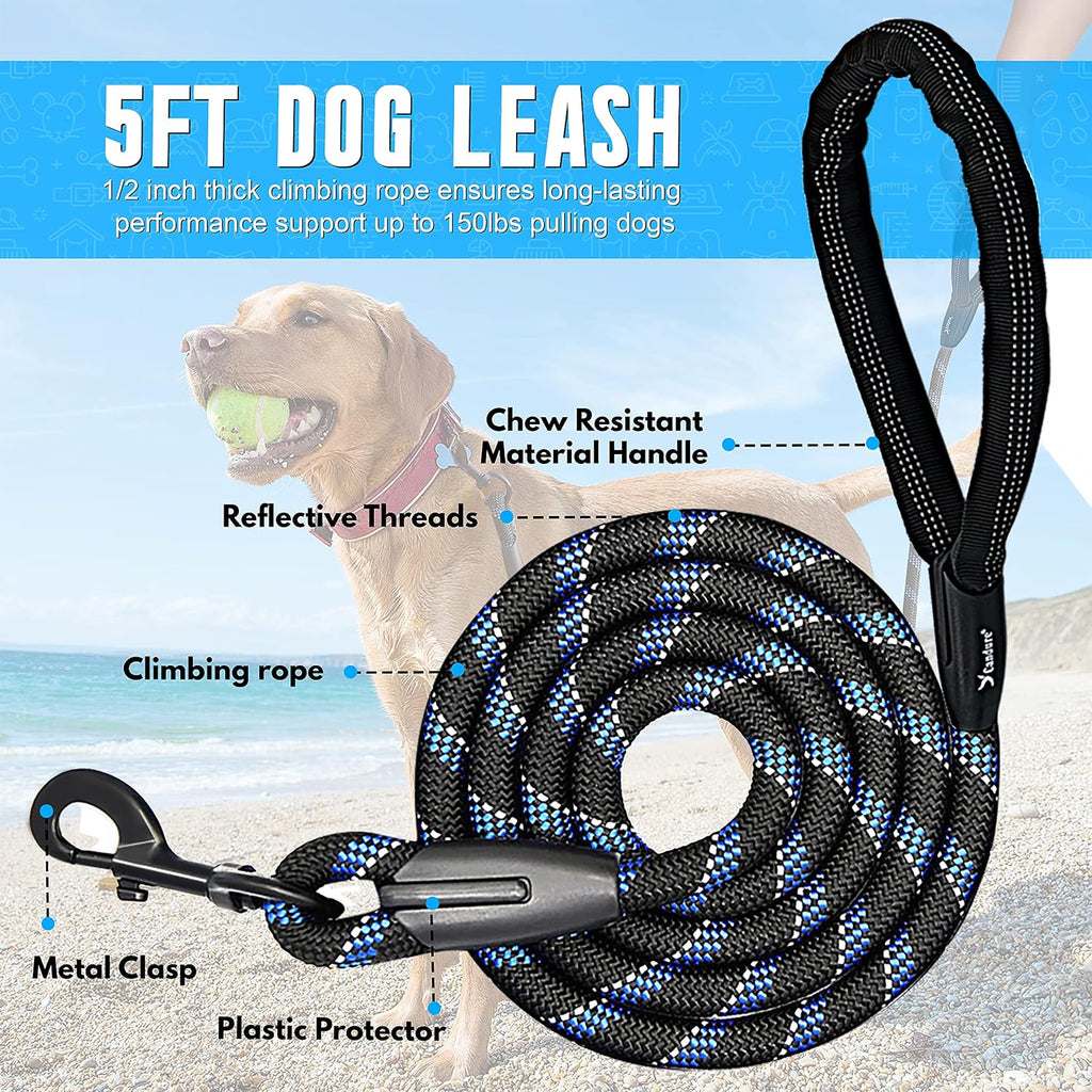 Dog Lead with Soft Padded and anti Slip Comfortable Rope Handle, 5 FT Strong Dog Leads, Highly Reflective Dog Leash for Puppy, Medium and Large Dogs