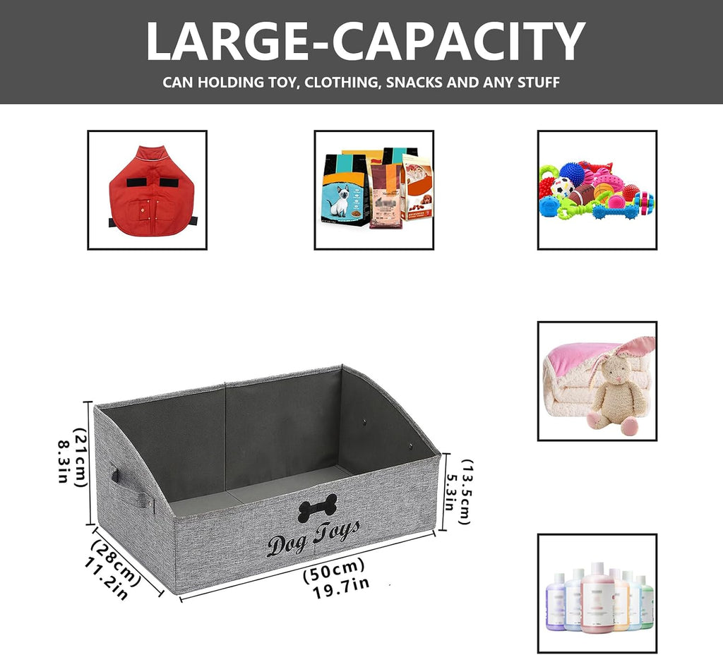 Dog Toy Box Pet Toy Storage Shallow Baskets Large Perfect for Living Room Area, Playroom, Closet, Shelf Gift Basket Home Decoration - Snow Grey