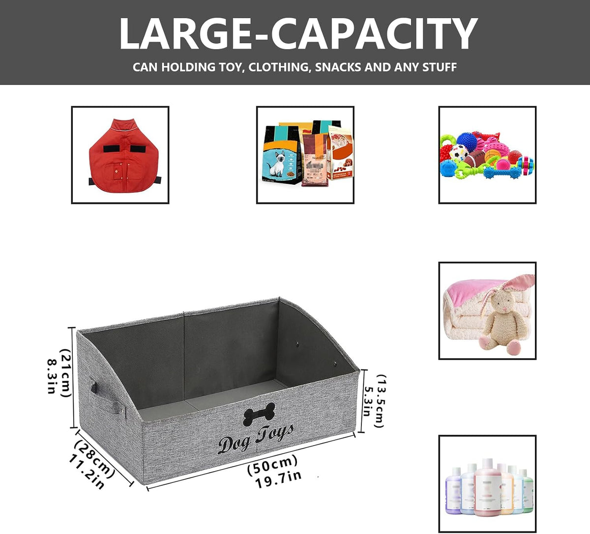 Dog Toy Box Pet Toy Storage Shallow Baskets Large Perfect for Living Room Area, Playroom, Closet, Shelf Gift Basket Home Decoration - Snow Grey