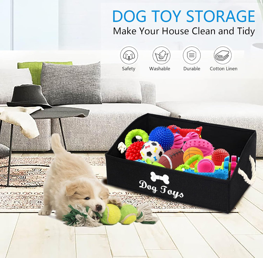 Large Dog Toy Bin - Shallow Toy Baskets, Perfect for Living Room, Playroom, Closet & Home Organization - Black