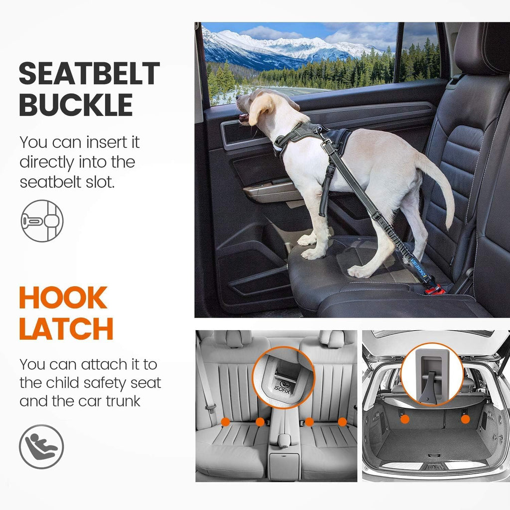 Dog Seatbelt, Aviation Aluminum Carabiner Nylon Dog Seat Belt, Adjustable Dog Car Harness, Pet Safety Belt with Hook Latch & Seatbelt Buckle