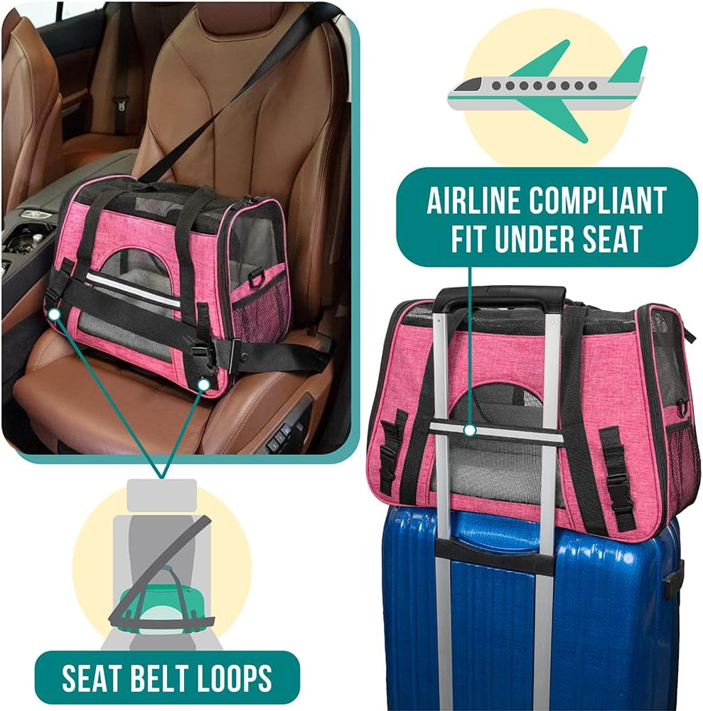 Airline Approved Pet Carrier for Cat, Soft Sided Dog Carrier for Small Dog, Cat Travel Supplies Accessories Indoor Cat, Ventilated Pet Carrying Bag Medium Large Kitten Puppy, Large Heather Pink