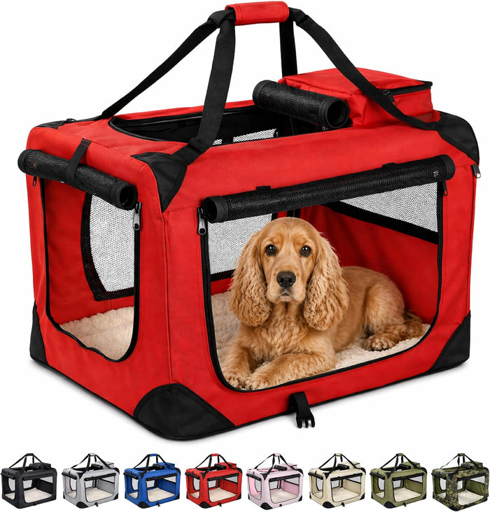 Soft-Sided Dog Travel Crate - Foldable, Breathable Pet Carrier for Small Dogs & Cats, Ideal for Car Travel & Home Use
