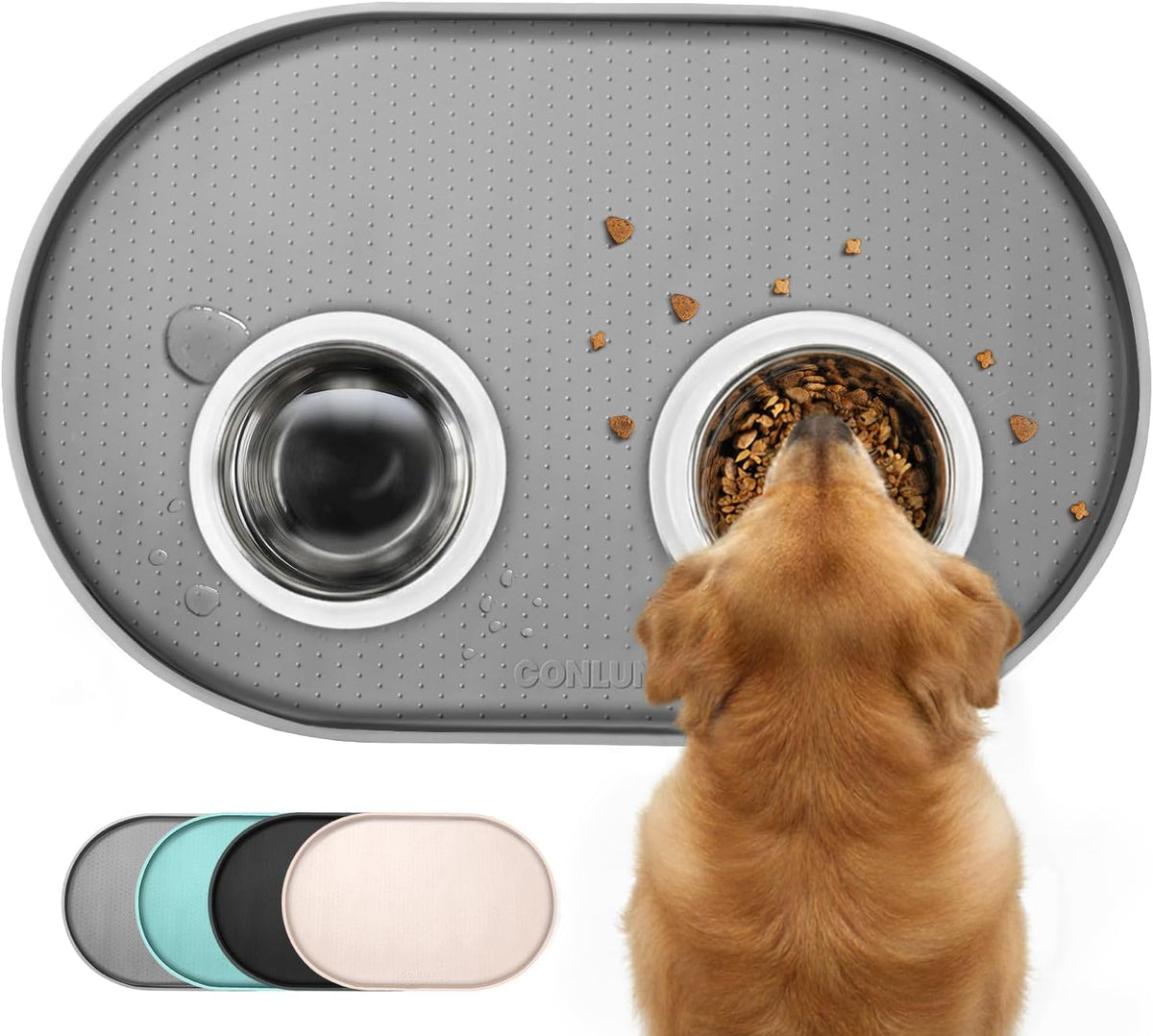 Cat Food Mat,1.2 Cm Raised Edges Dog Bowl Mat for Spill Containment, Bpa-Free Silicone Rubber, 100% Waterproof (Grey,81X51Cm)