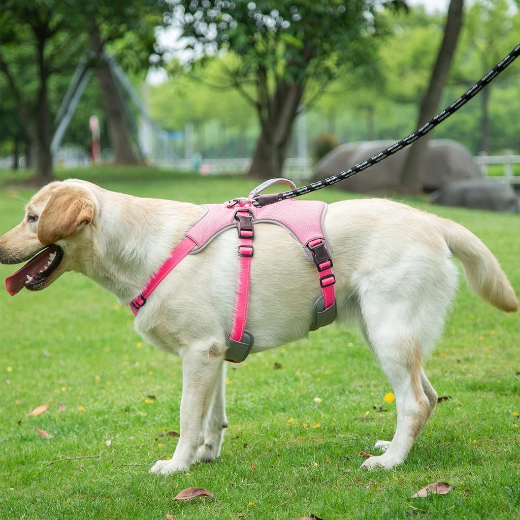 Multi-Use Support Dog Harness, Escape Proof No Pull Reflective Adjustable Vest with Durable Handle, Dog Walking Harness for Big/Active Dogs (Pink, M)