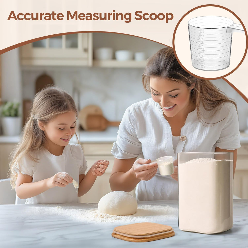 4.4L Flour Storage Containers, Large Glass Jars with Lids, Square