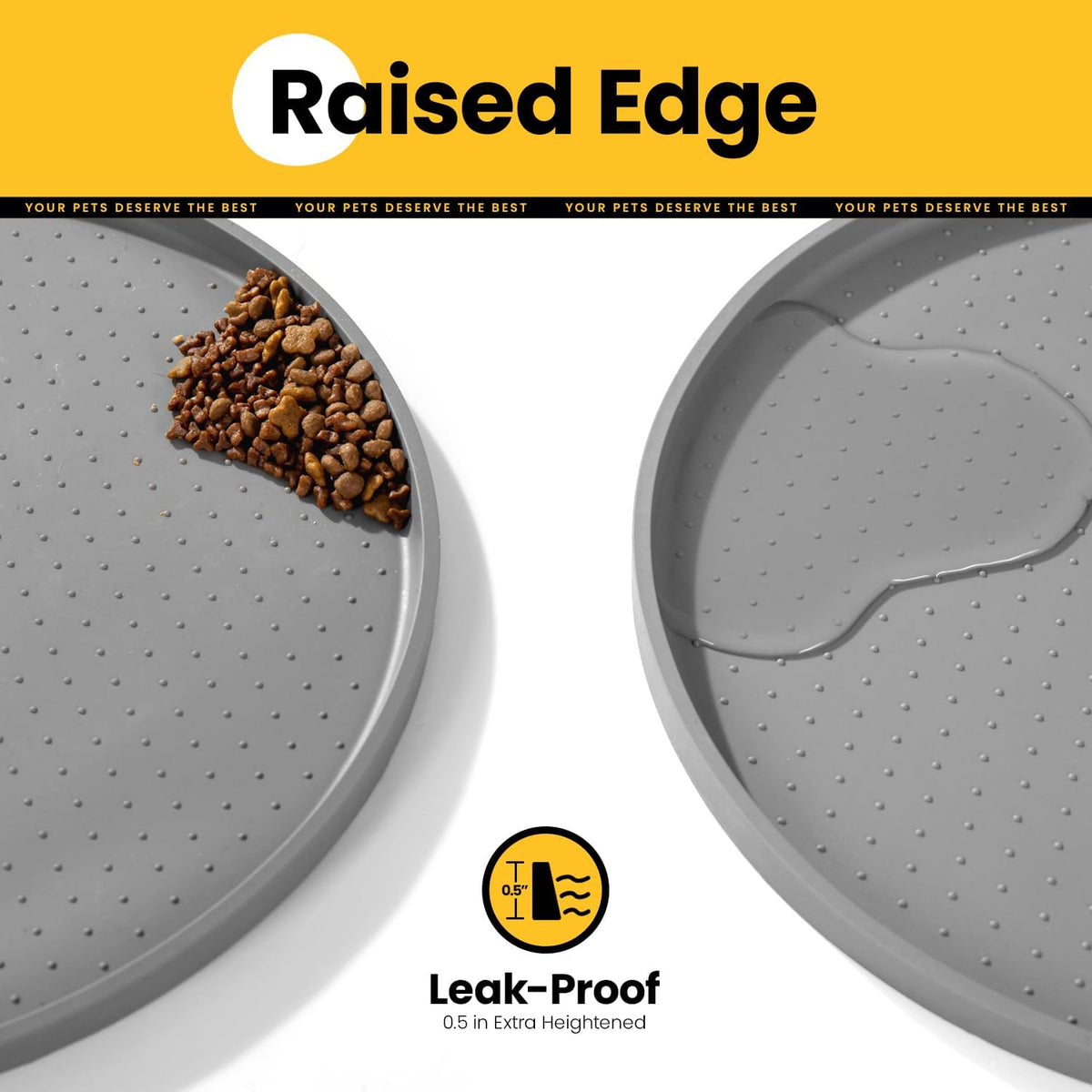 Cat Food Mat,1.2 Cm Raised Edges Dog Bowl Mat for Spill Containment, Bpa-Free Silicone Rubber, 100% Waterproof (Grey,81X51Cm)