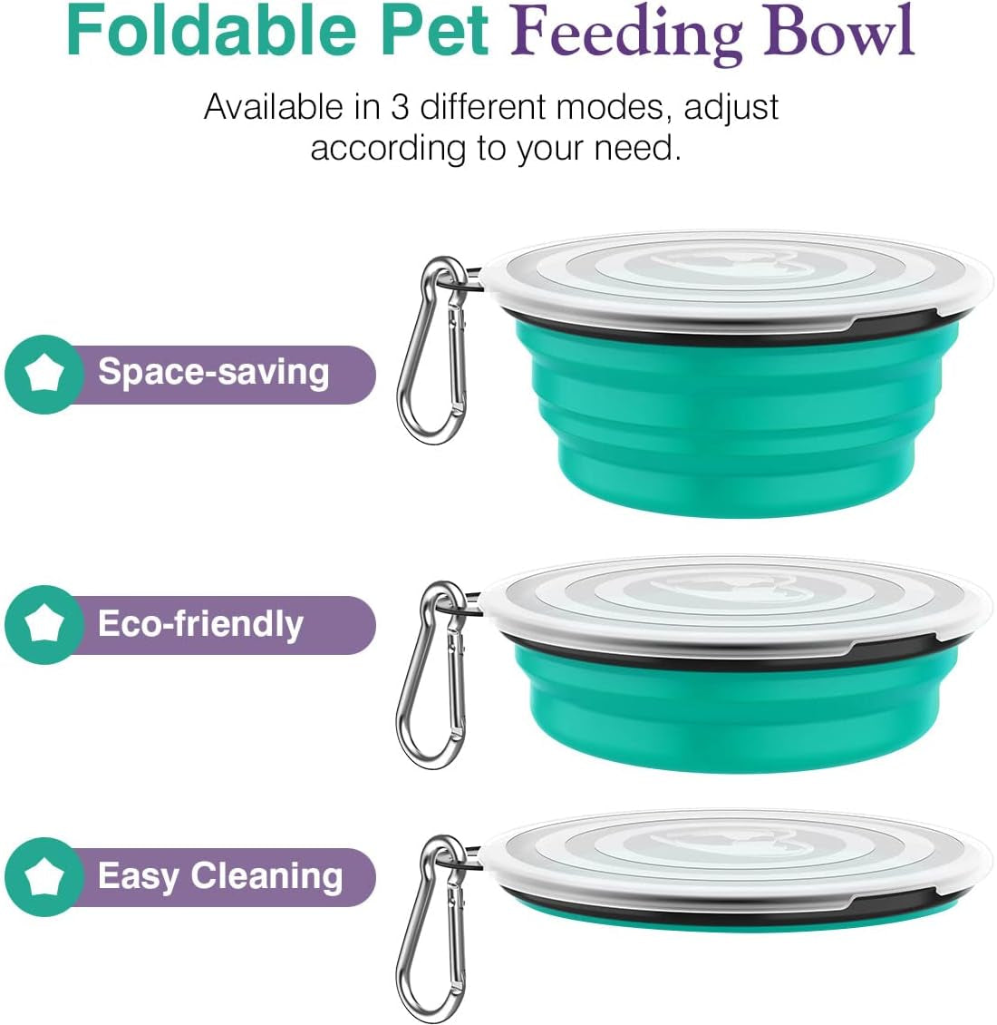 Collapsible Travel Dog Bowls 2 Pack with Lids & Carabiners Silicone