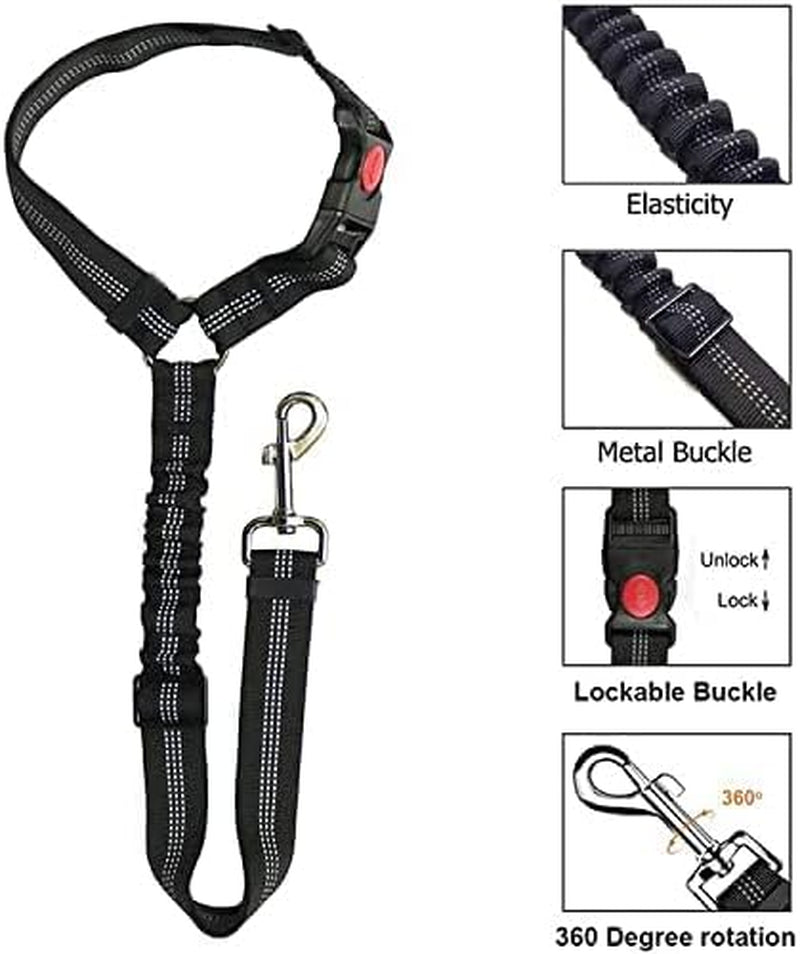 Dog Seat Belts for Cars - Dog Car Harness Adjustable - Headrest Dog Car Seat Belt Restraint Puppy - Elastic Pet Dog Seatbelt Harness - Strong Leads Harness for Dogs Cats and Pets (BLACK)