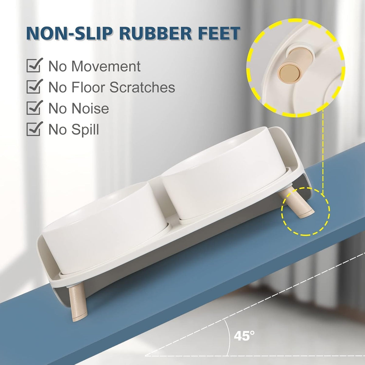 Raised Ceramic Cat Food Bowl Set - Elevated Dog Bowls with Non-Slip Stand - Tall Cat Dishes - 2 X 320 ML - 4.9 OZ - White