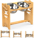 Raised Dog Bowls with Stand, Adjustable Bamboo Feeder, Large