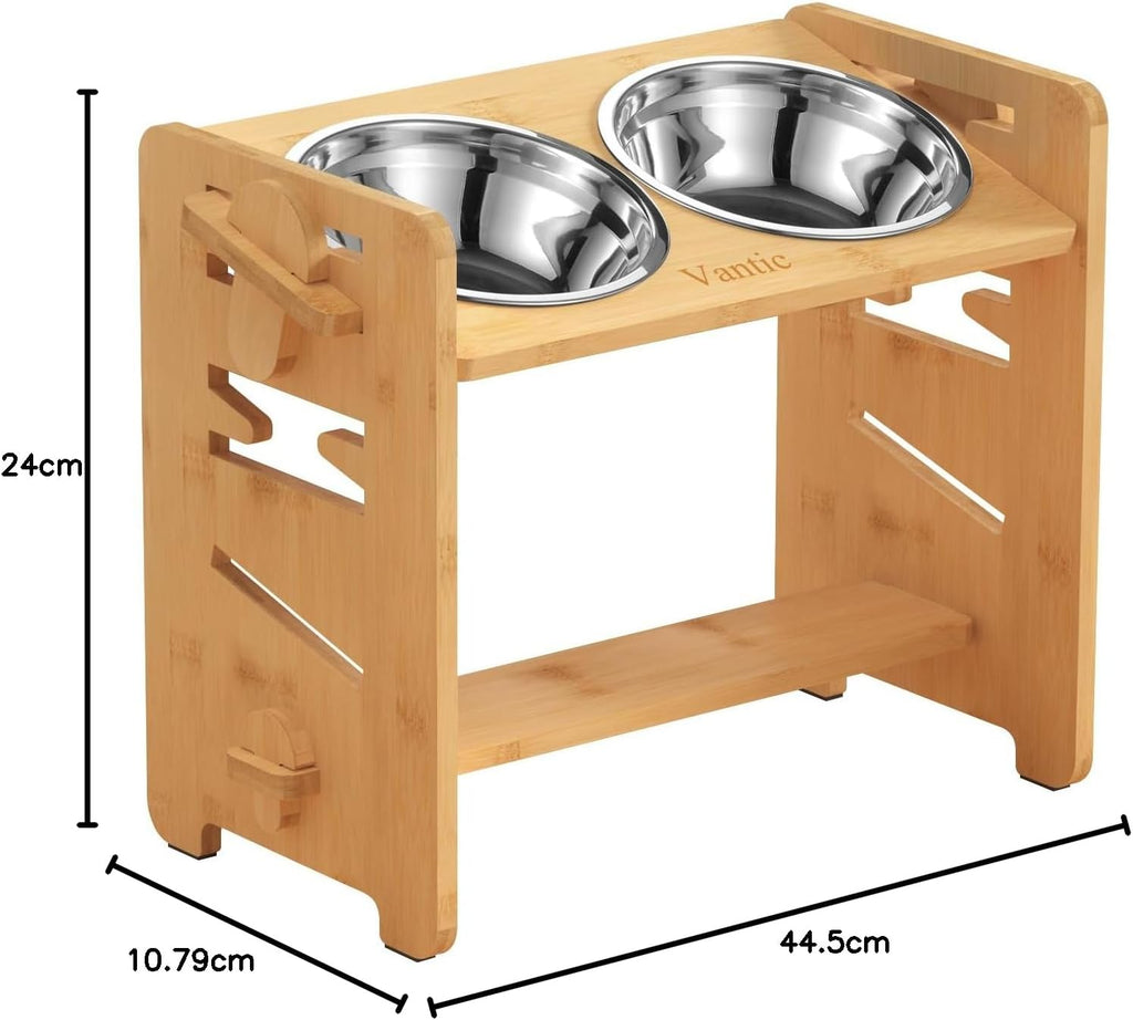 Raised Dog Bowls with Stand, Adjustable Bamboo Feeder, Medium