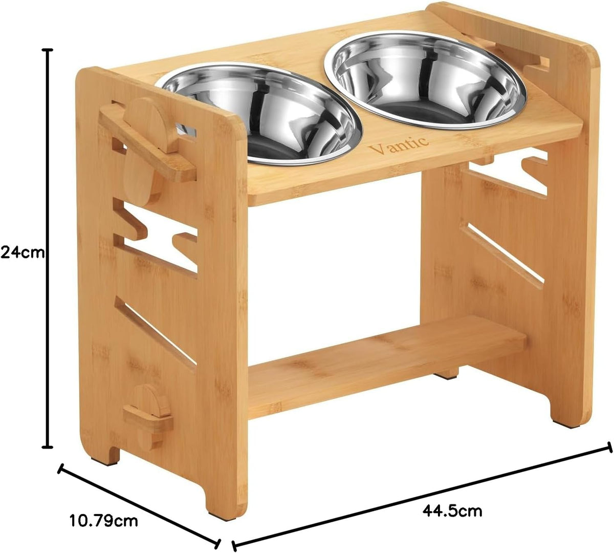 Raised Dog Bowls with Stand, Adjustable Bamboo Feeder, Medium
