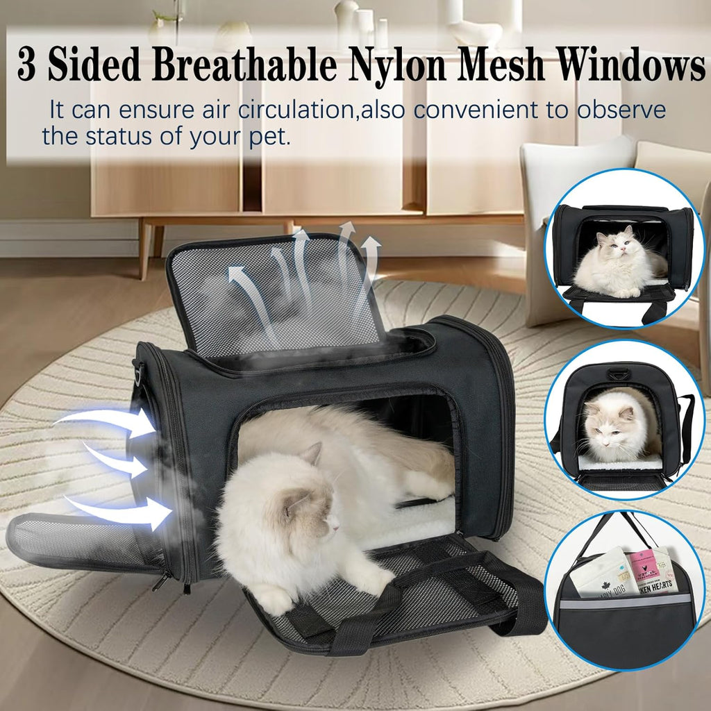 Dog Cat Carrier Pet Carriers for Small Medium Large Cats Dogs Carrier Soft Sided Small Puppy Dog Carrier Portable Foldable Airline Approved Dog Cat Travel Carrier Black Medium